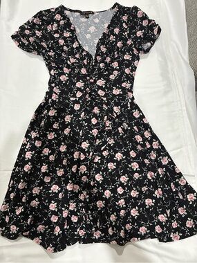 City Triangles Black Dress with Pink Floral Print